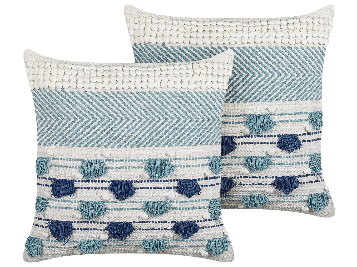 Set Of 2 Cotton Cushions With Tassels 45 X 45 Cm White And Blue DATURA