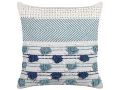Cotton Cushion With Tassels 45 X 45 Cm White And Blue DATURA