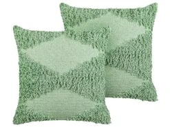 Set Of 2 Tufted Cotton Cushions 45 X 45 Cm Green RHOEO