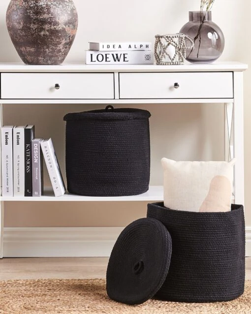 Set Of 2 Cotton Baskets With Lids Black SILOPI - Image 2