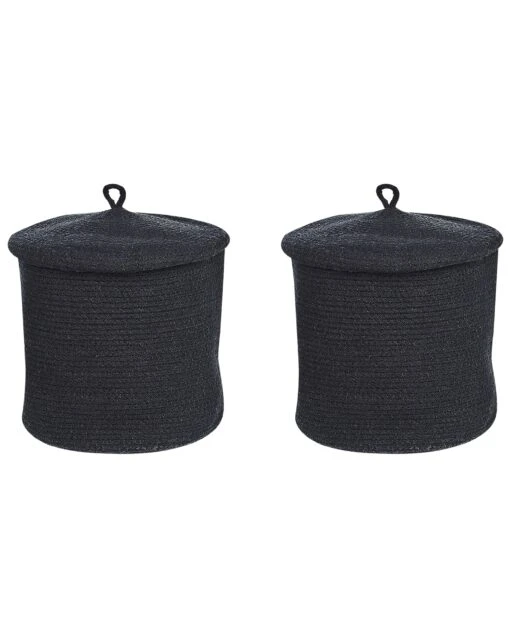 Set Of 2 Cotton Baskets With Lids Black SILOPI