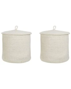 Set Of 2 Cotton Baskets With Lids Off-White SILOPI