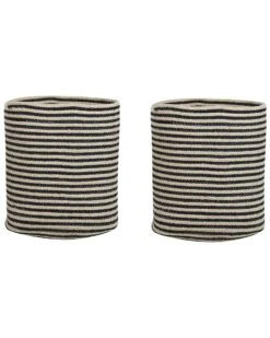 Set Of 2 Cotton Baskets Beige And Black YERKOY