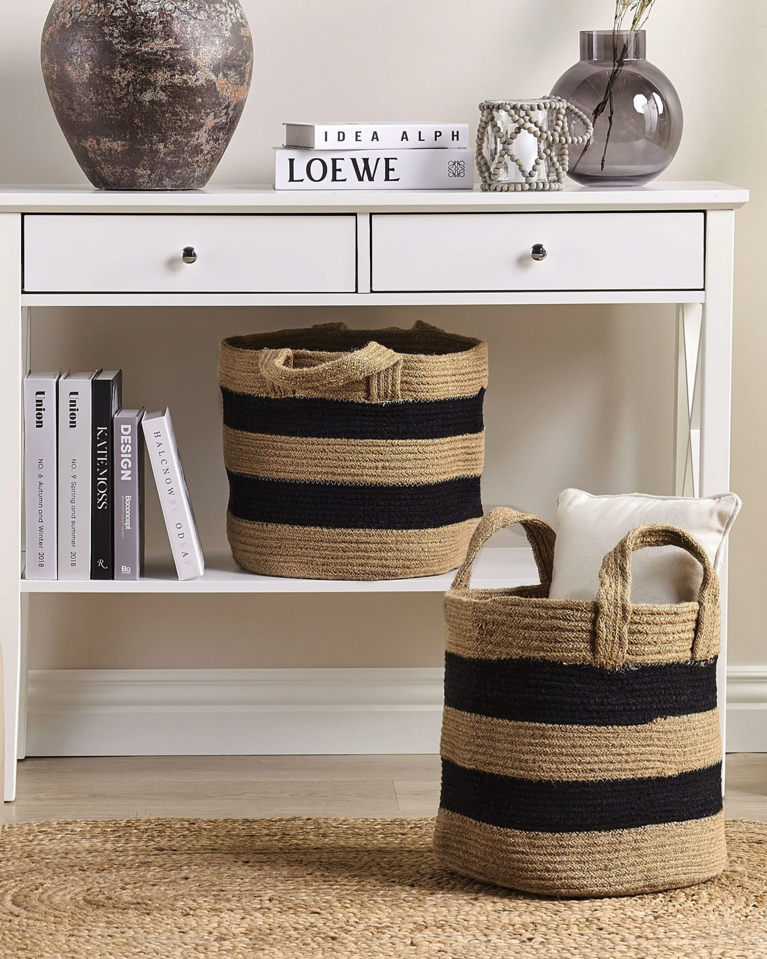 Set Of 2 Jute Baskets Beige And Black GEREDE - Image 2