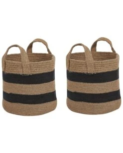 Set Of 2 Jute Baskets Beige And Black GEREDE