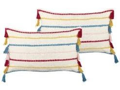 Set Of 2 Cushions Striped Pattern With Tassels 40 X 60 Cm Multicolour AGAVE