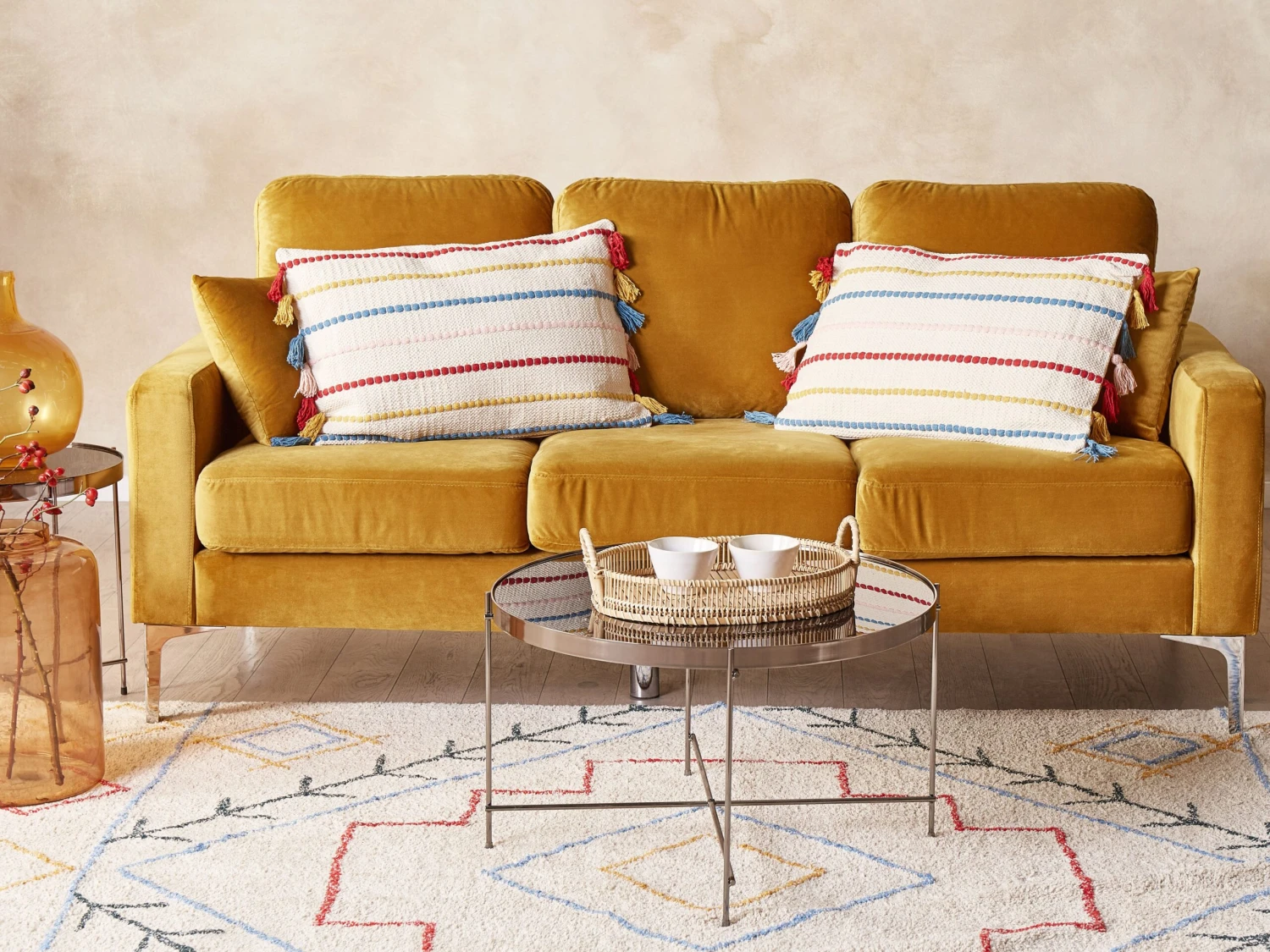 Cotton Cushion Striped Pattern With Tassels 40 X 60 Cm Multicolour AGAVE - Image 2