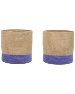 Set Of 2 Jute Baskets Beige And Violet BULANIK