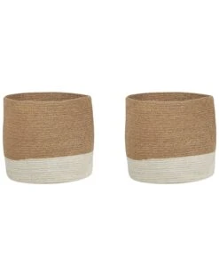 Set Of 2 Jute Baskets Beige And White BULANIK
