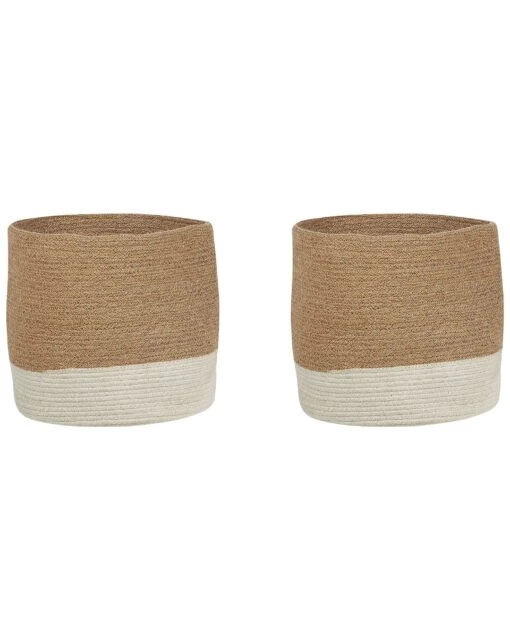 Set Of 2 Jute Baskets Beige And White BULANIK