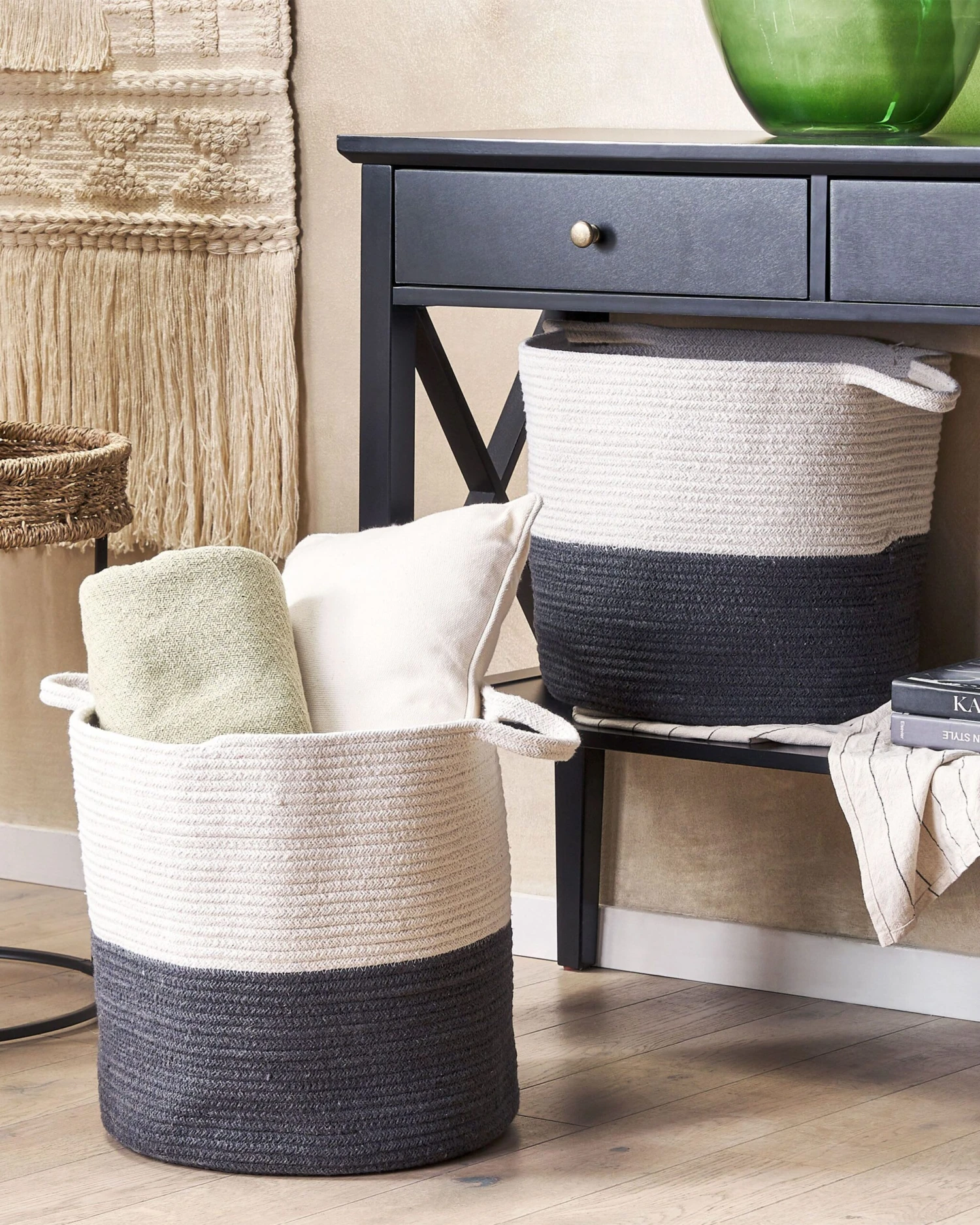 Set Of 2 Cotton Baskets White And Black PAZHA - Image 2