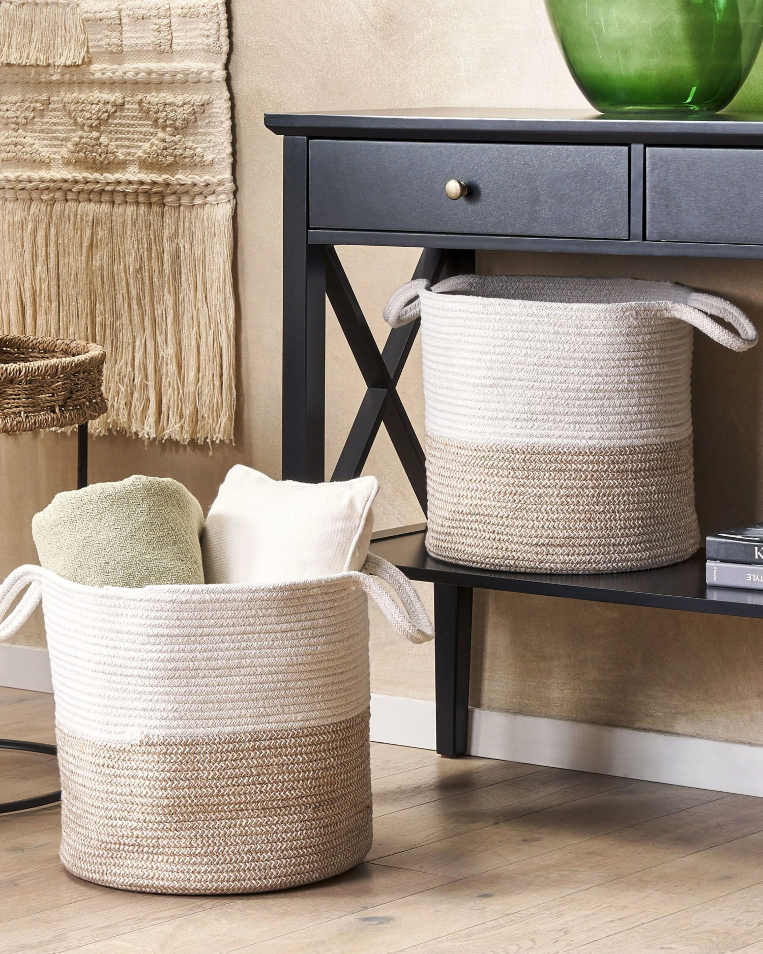 Set Of 2 Cotton Baskets White And Beige PAZHA - Image 2