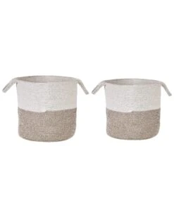 Set Of 2 Cotton Baskets White And Beige PAZHA