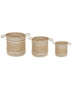 Set Of 3 Jute Baskets Natural And Beige ZHOB