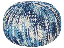 Cotton Knitted Pouffe 50 X 35 Cm White And Blue CONRAD