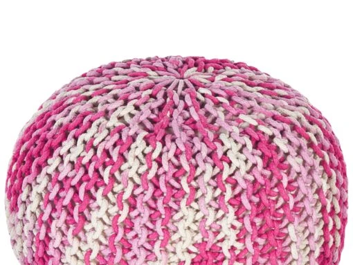 Cotton Knitted Pouffe 50 X 35 Cm White And Pink CONRAD - Image 3