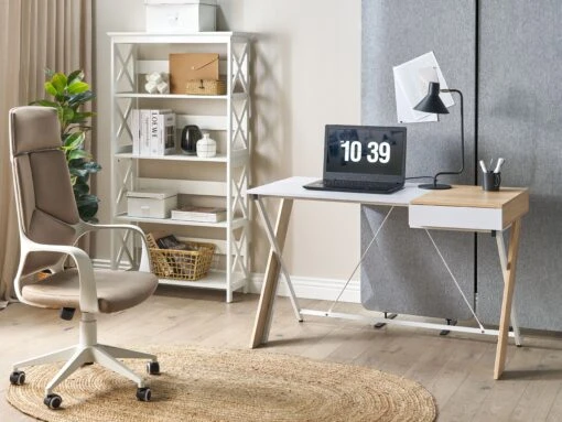 1 Drawer Home Office Desk 120 X 60 Cm Light Wood And White HAMDEN - Image 4
