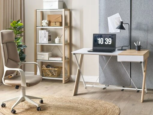 1 Drawer Home Office Desk 120 X 60 Cm Light Wood And White HAMDEN - Image 3