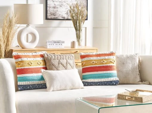 Cotton Cushion Striped Pattern 45 X 45 Cm Multicolour DICLIPTERA - Image 2