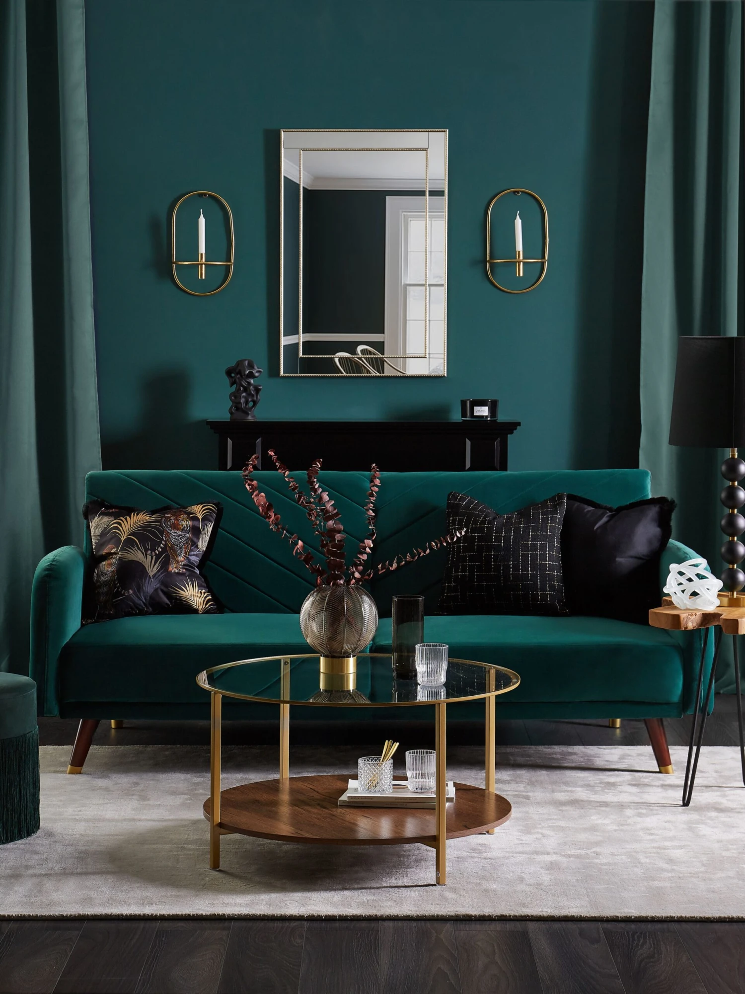 Glass Top Coffee Table With Shelf Gold With Dark Wood LIBBY - Image 4