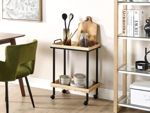 Metal Kitchen Trolley Light Wood With Black TAGGIO - Image 2