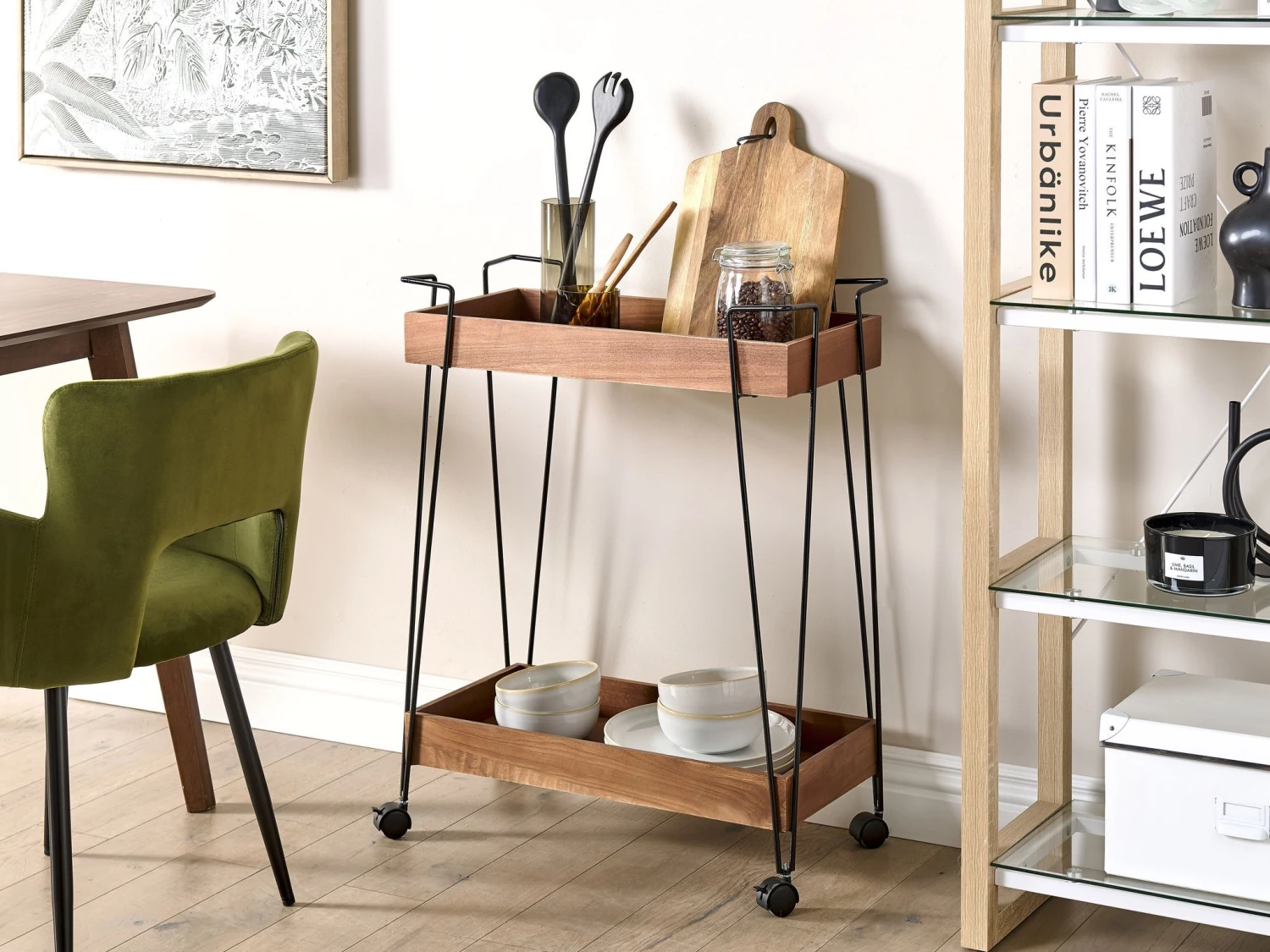 Metal Kitchen Trolley Dark Wood With Black BALME - Image 2