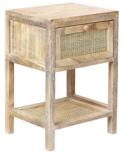 Rattan 1 Drawer Bedside Table Light Wood ESTO