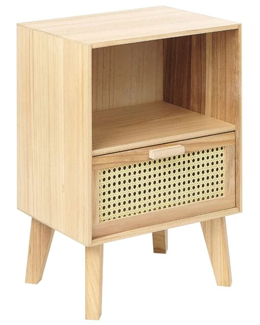 Rattan 1 Drawer Bedside Table Light Wood SENEY