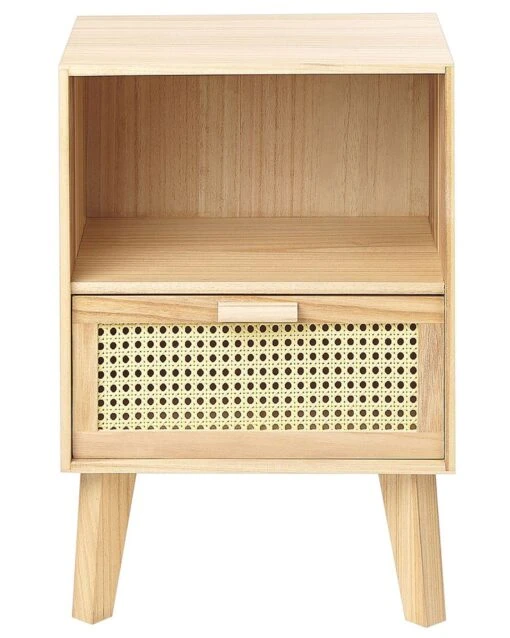 Rattan 1 Drawer Bedside Table Light Wood SENEY - Image 4