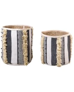 Set Of 2 Cotton Baskets Beige And Grey KOTKAI