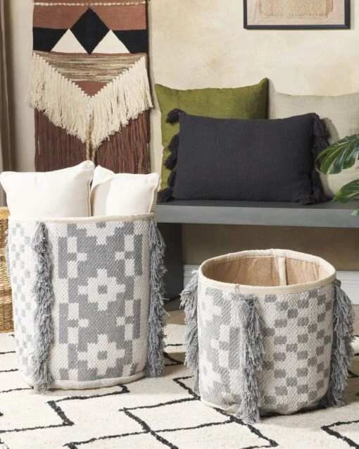 Set Of 2 Cotton Baskets Off-White And Grey KALAI - Image 2