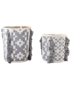 Set Of 2 Cotton Baskets Off-White And Grey KALAI