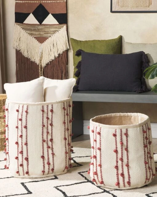 Set Of 2 Cotton Baskets Beige And Red KHEL - Image 2