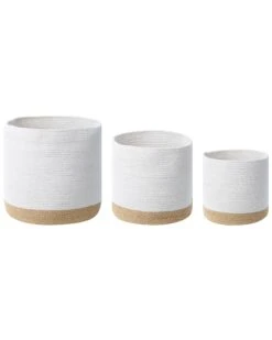 Set Of 3 Cotton Baskets White And Beige BASIMA