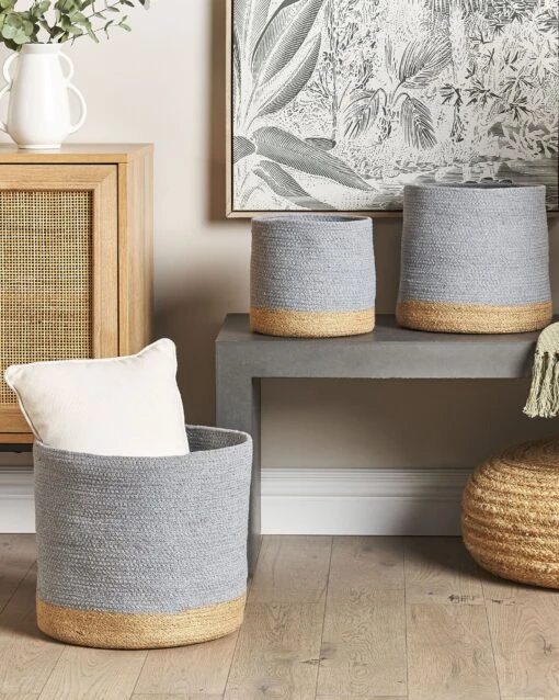 Set Of 3 Cotton Baskets Grey And Beige BASIMA - Image 2