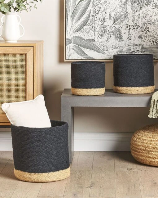Set Of 3 Cotton Baskets Black And Beige BASIMA - Image 2