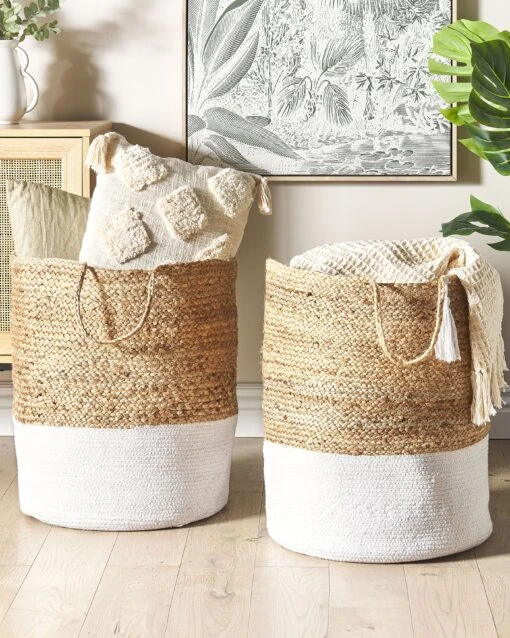 Set Of 2 Jute Baskets White And Beige GAJAR - Image 2