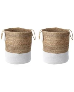 Set Of 2 Jute Baskets White And Beige GAJAR