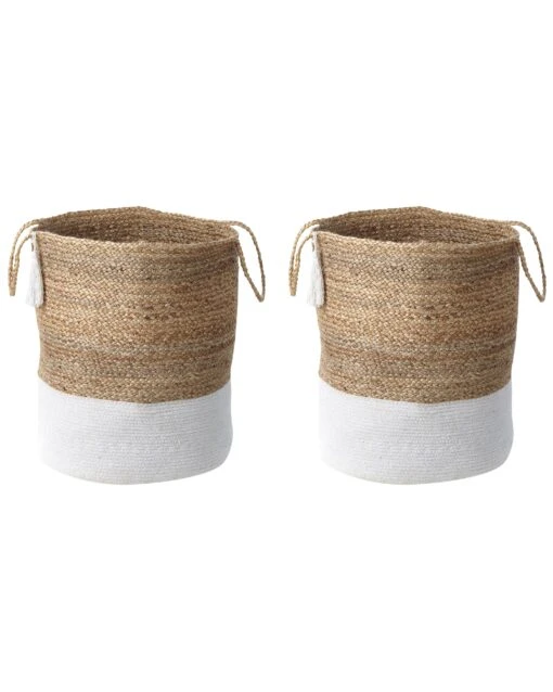 Set Of 2 Jute Baskets White And Beige GAJAR