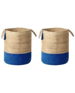 Set Of 2 Jute Baskets Navy And Beige GAJAR