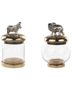 Set Of 2 Decorative Containers Gold And Silver LAKI