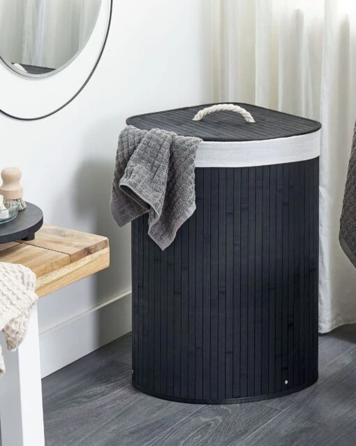 Bamboo Basket With Lid Black MATARA - Image 2