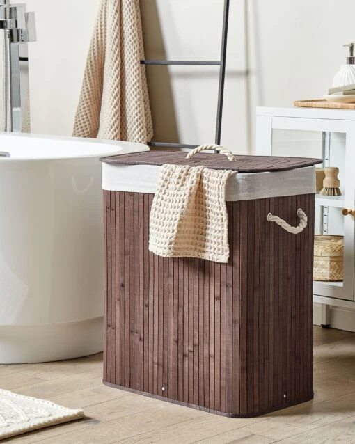 Bamboo Basket With Lid Dark Wood KANDY - Image 2
