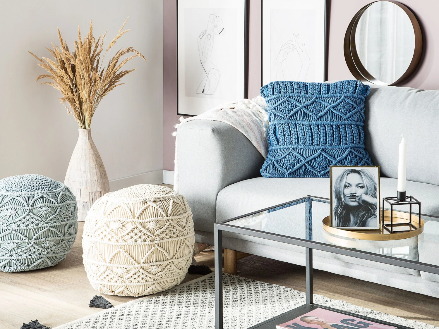 Cotton Macramé Cushion 45 X 45 Cm Blue KARATAS - Image 3