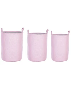 Set Of 3 Fabric Baskets Pink ARCHA