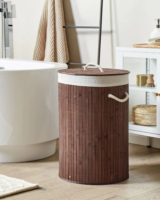 Bamboo Basket With Lid Dark Wood SANNAR - Image 2