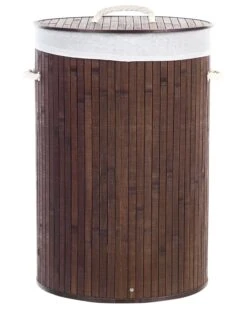 Bamboo Basket With Lid Dark Wood SANNAR