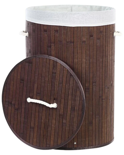 Bamboo Basket With Lid Dark Wood SANNAR - Image 3
