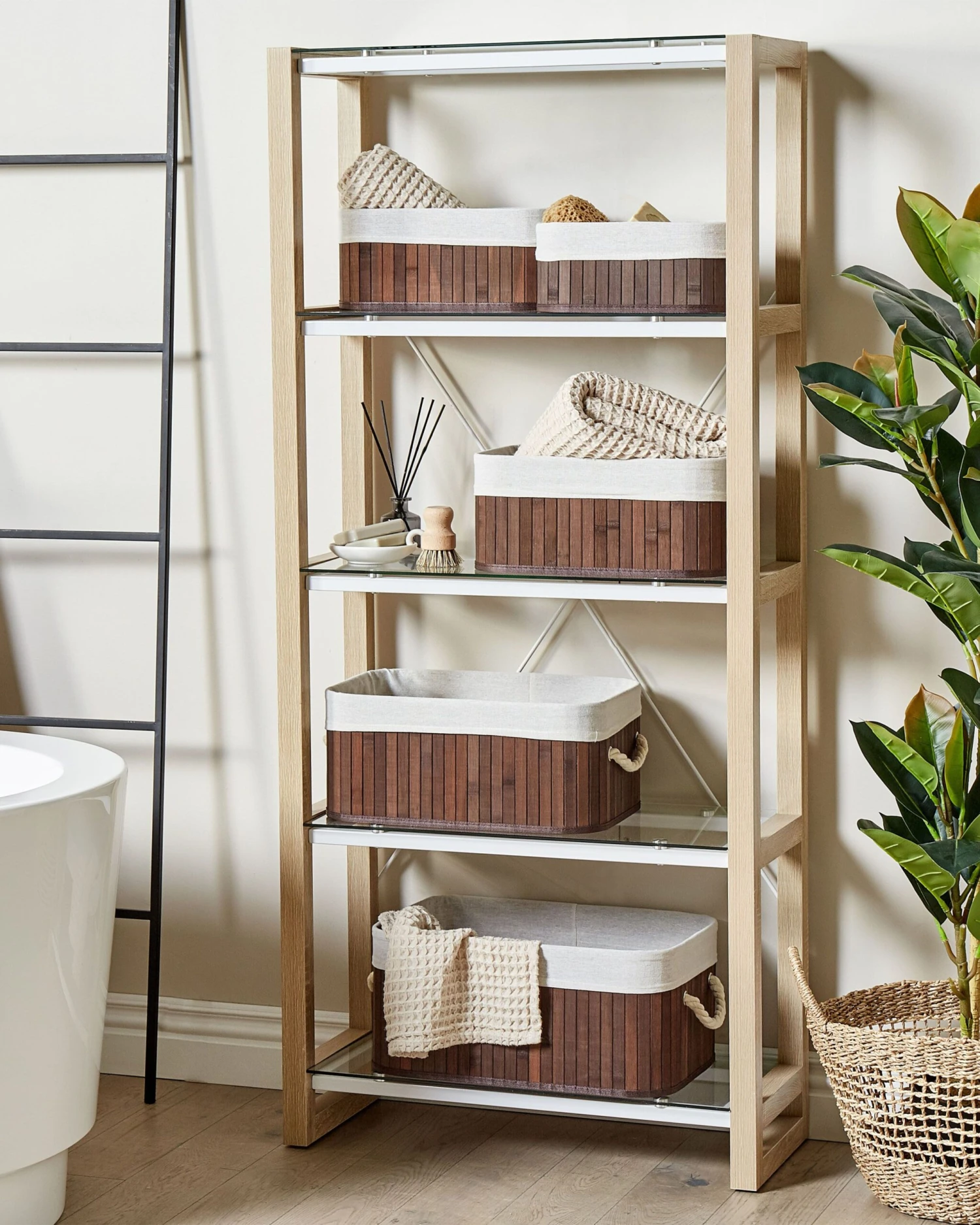 Set Of 5 Bamboo Baskets Dark Wood TALPE - Image 2