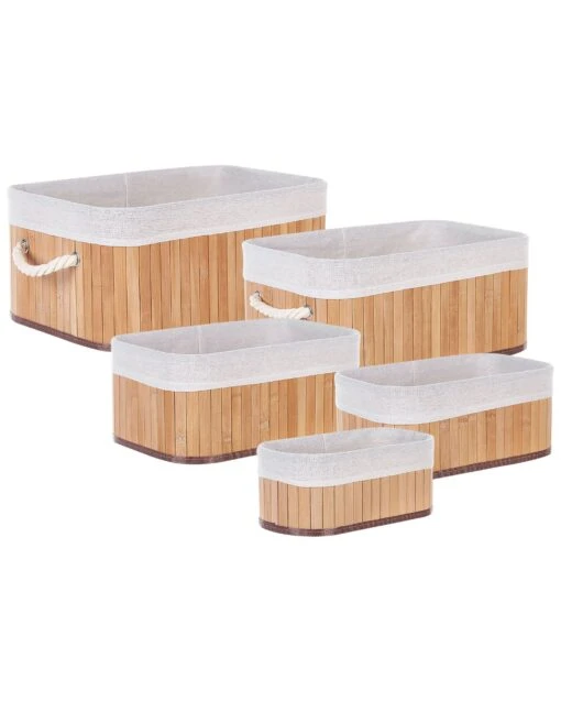 Set Of 5 Bamboo Baskets Light Wood TALPE
